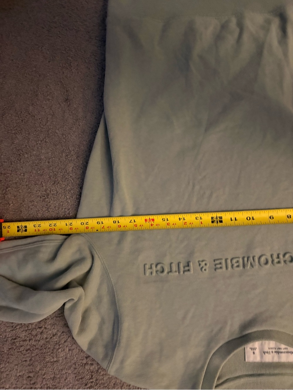 Abercrombie & Fitch Men's Sage Green Embossed Logo Crewneck - Picture 6 of 6